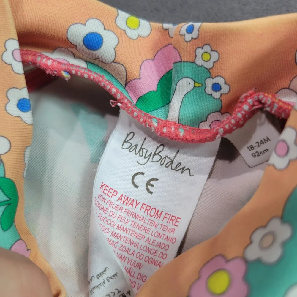 Baby Boden Kids Goose Floral Rash Guard Long Sleeve Swim Top Peach‎ 18-24M 92cm